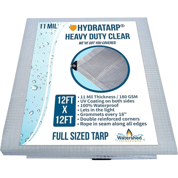 Watershed Innovations Hydratarp, UV Coated 11 Mil Thick Clear Greenhouse Tarp Bulk 10 pack Bundle for Outdoor Camping, RV, Trucks and Trailers, 12ftx12ft