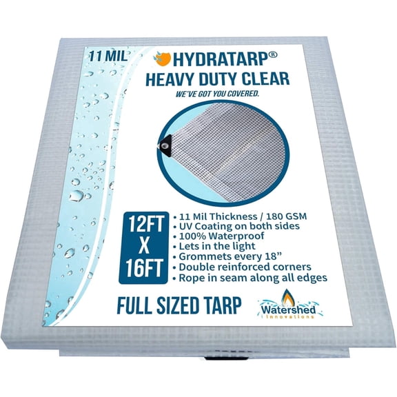 Watershed Innovations HydraTarp, UV Coated 11 Mil Thick Clear Greenhouse Tarp Bulk 10 Pack Bundle for Outdoor Camping, RV, Trucks and Trailers, 12ftx16ft