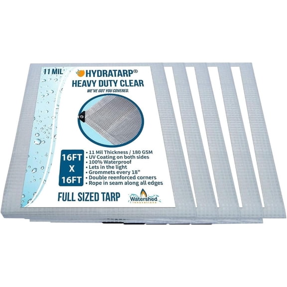 Watershed Innovations HydraTarp, UV Coated 11 Mil Thick Clear Greenhouse Tarp Bulk 10 Pack Bundle for Outdoor Camping, RV, Trucks and Trailers, 16x16ft