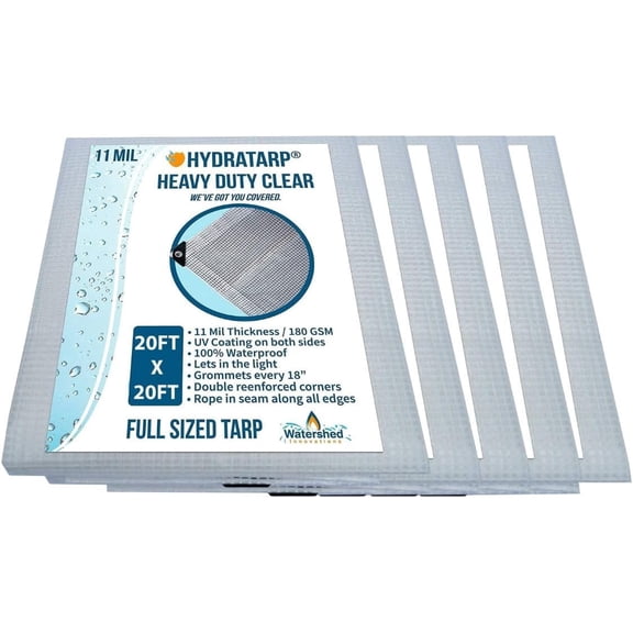 Watershed Innovations Hydratarp, UV Coated 11 Mil Thick Clear Greenhouse Tarp Bulk 10 Pack Bundle for Outdoor Camping, RV, Trucks and Trailers, 20ftx20ft