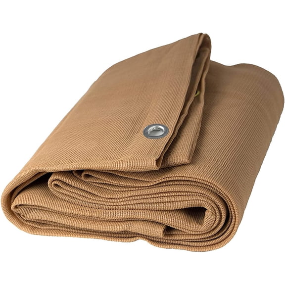 Watershed Innovations Tan Mesh Tarp 10ft x 12ft. 180GSM Weight Material with Aluminum Grommets Every 18 to 21. Provides 60% - 70% Shade While Allowing air to Flow. Pergola, Canopy, Greenhouse