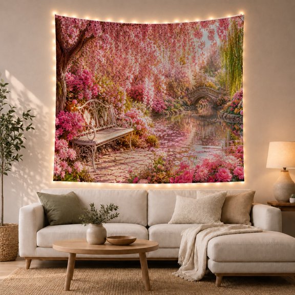 Waterside Garden Lower with Left Foreground Ornate Metal, Mystical Fantasy for Space Lovers, Galaxy Room Decor, Valentine'S Day Gift, Tapestry Wall Hanging for Bedroom and Dorm