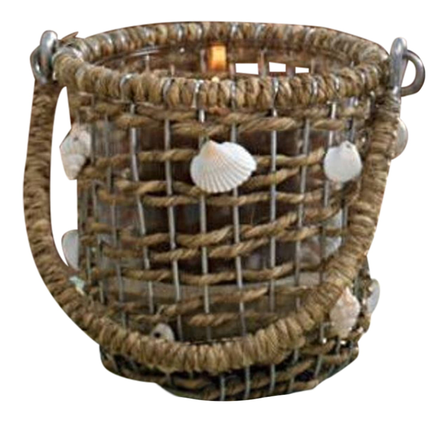Coastal Natural Jute and Shell Glass Votive Holder