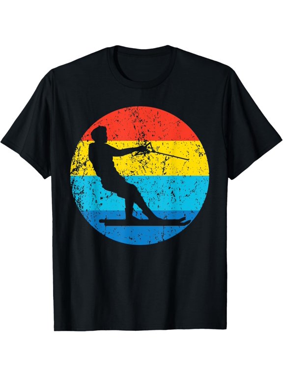 Waterskier Waterskiing Retro 1970's Style Circle T-Shirt men and women can wear, black, white, gifts