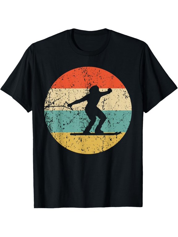 Waterskiing Silhouette Retro Waterskier T-Shirt men and women can wear, black, white, gifts