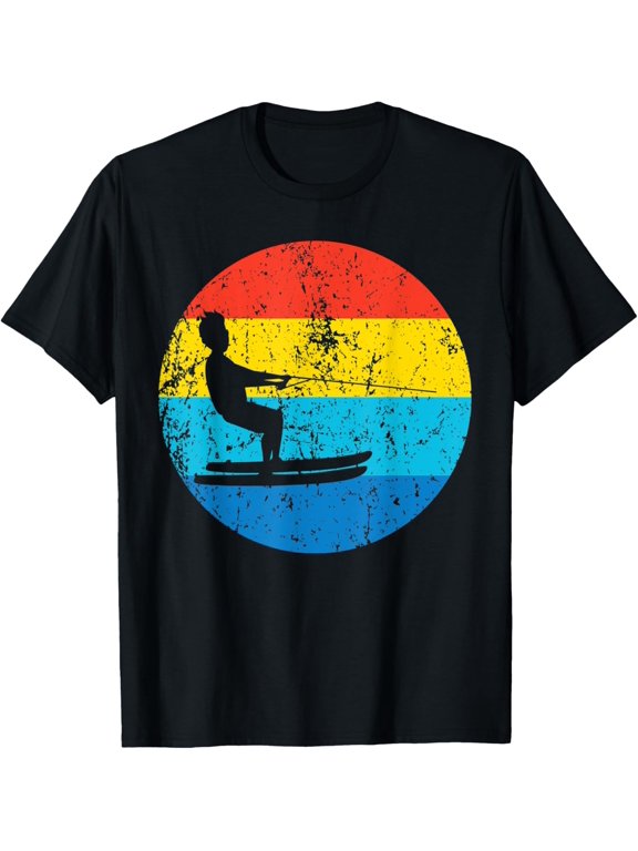Waterskiing Vintage Waterskier Retro 1970's Style Circle T-Shirt men and women can wear, black, white, gifts