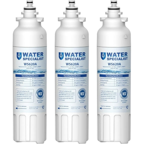 Waterspecialist ADQ73613401 Refrigerator Water Filter, Replacement for LG LT800P-6 Month / 200 Gallon, ADQ73613408, ADQ73613402, ADQ75795104, Kenmore 9490, LSXS26326S, LMXC23746S, 46-9490, 3 Pack