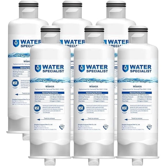 Waterspecialist WS645A Refrigerator Water Filter, Replacement for Samsung® DA97-17376B, HAF-QIN/EXP, HAF-QIN, 6 Pack