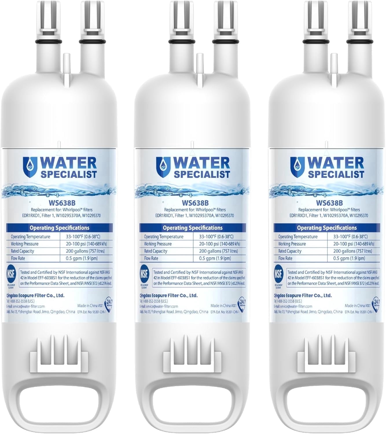 Waterspecialist EDR1RX D1 Refrigerator Water Filter, 3 Filters
