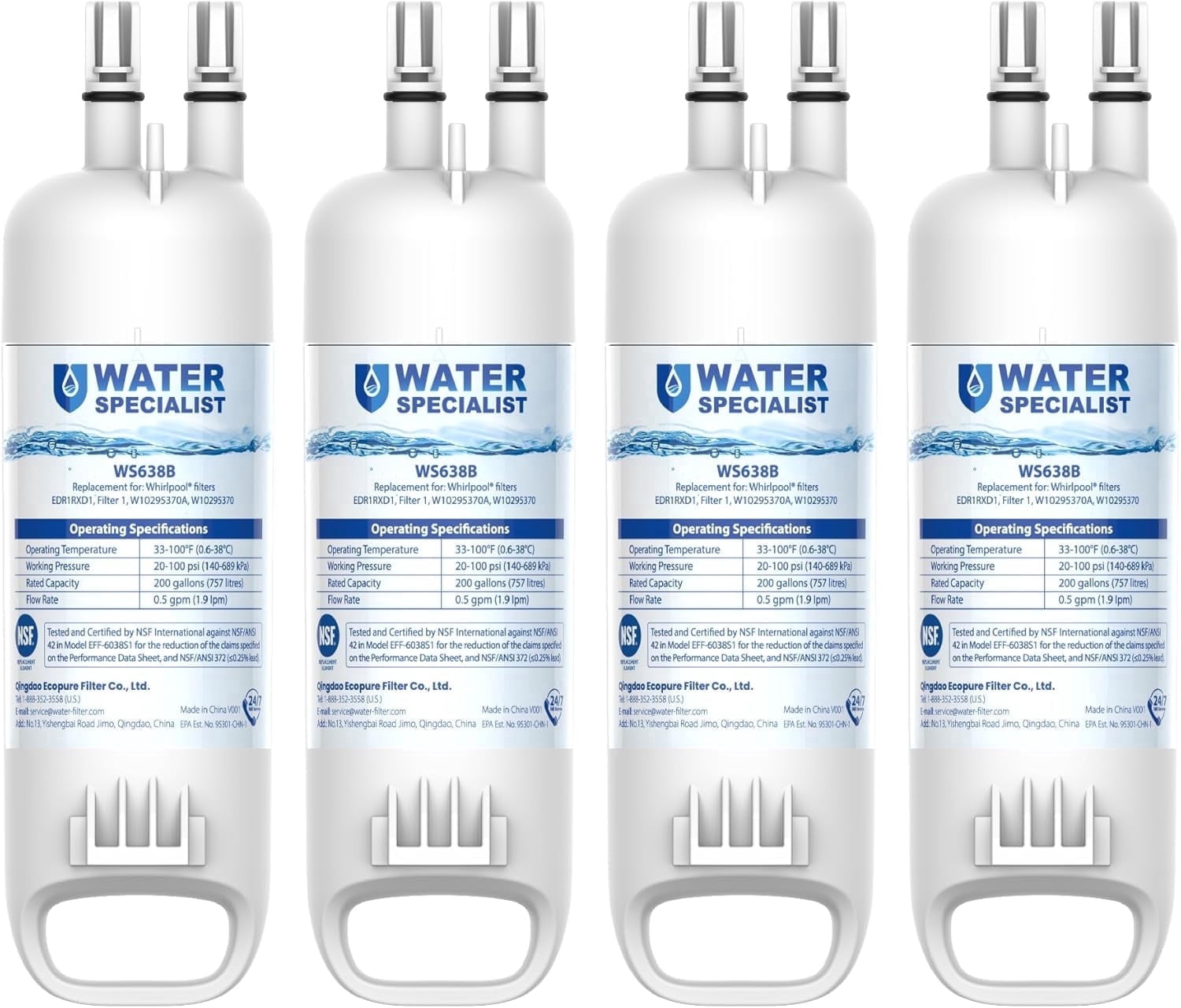 Waterspecialist EDR1RX D1 Refrigerator Water Filter, 4 Filters