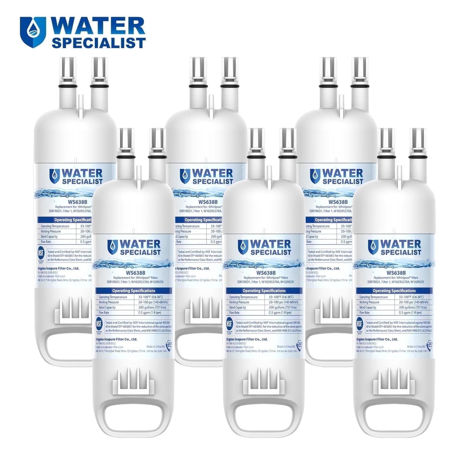 Waterspecialist EDR1RX D1 Refrigerator Water Filter, 6 Filters