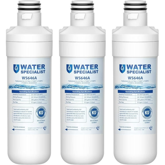 Waterspecialist LT1000PC ADQ747935 Replacement for LG LT1000P, LT1000PCS, LFXC24796S, LMXS28626S, LFXS26973S, ADQ74793501, ADQ74793502, 46-9980, 9980 Refrigerator Water Filter, Pack of 3
