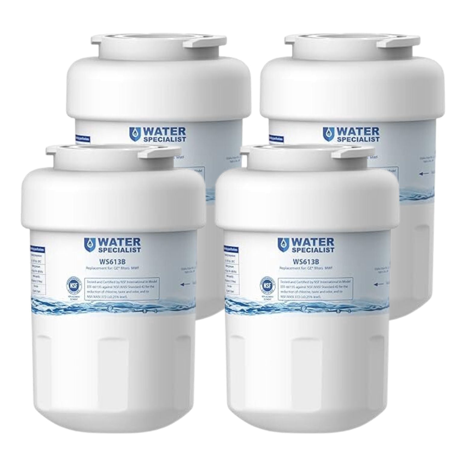 Waterspecialist MWF Refrigerator Water Filter, Replacement for GE® Smart Water MWF, MWFINT, MWFP, MWFA, GWF, HDX FMG-1, WFC1201, RWF1060, Kenmore 9991, 4 Packs