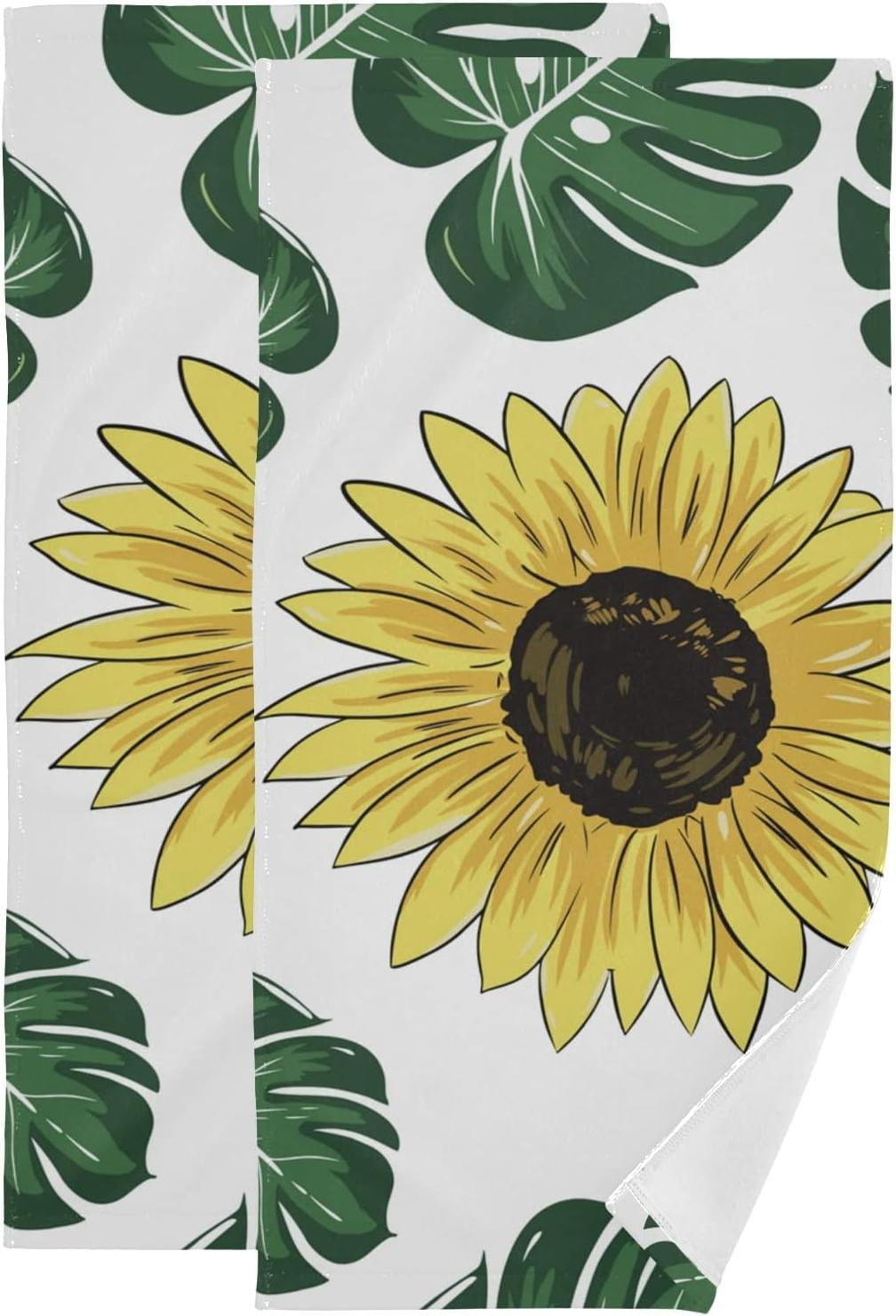 Watertcolor Sunflower Leaf Hand Towels for Bathroom, Summer Tropical