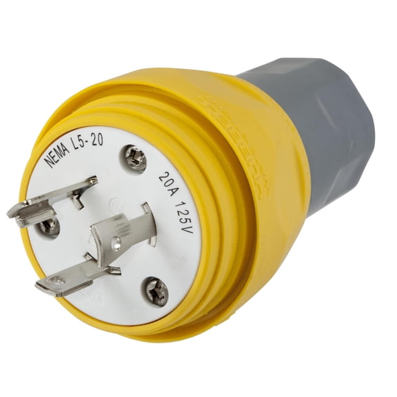 Watertight Devices, Twist-Lock Plug, 20A, 125V AC, 2 Pole, 3 Wire, Thermoplastic elastomer, NEMA L5-20P, Yellow CA3