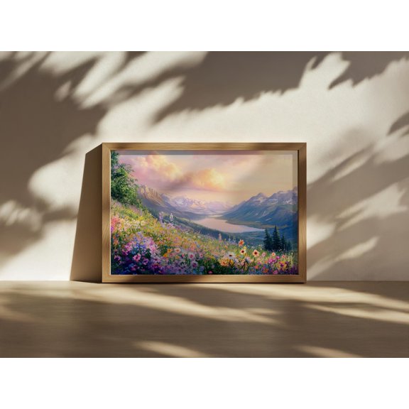Waterton Lakes National Park Alberta Lake Sunrise Canada Spring Wildflower Art Mountain Forest Nature Botanical Wall Art Poster , Poster Print Only