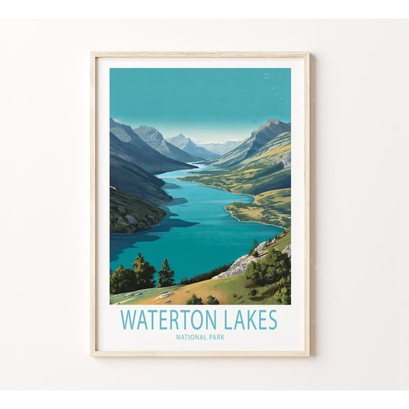 Waterton Lakes National Park Canada Mountain Nature Art Print, Unframed Paper Poster 8x10in