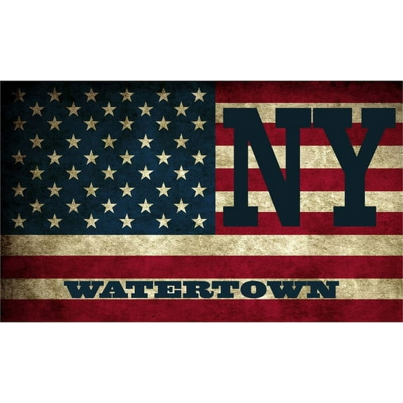 Watertown NY New York Jefferson County Vintage US Flag Decal Bumper Sticker 3M Vinyl 3" x 5"