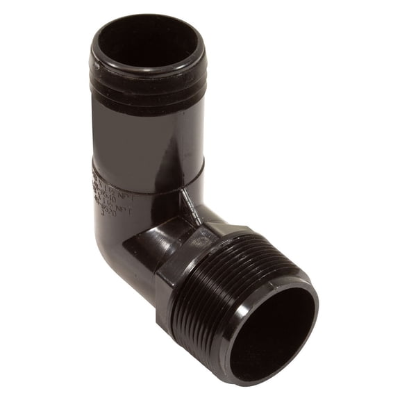 Waterway Plastics 411-6521 Pool Plumbing Parts 1.5" MPT & Hose Barb Black Elbow