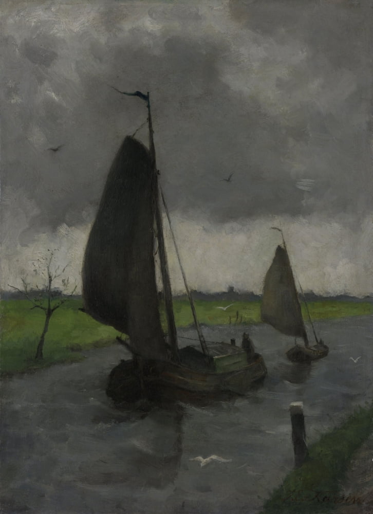 Waterway With Sail Barges Canvas Art - (24 x 36)