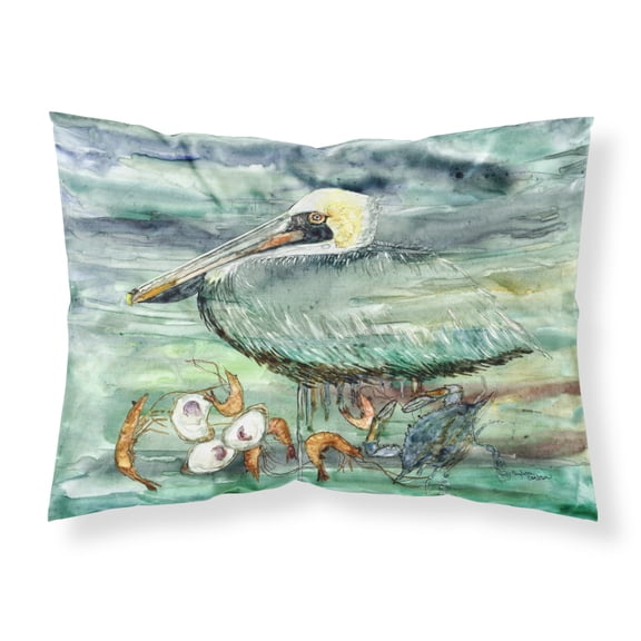 Watery Pelican Shrimp Crab and Oysters Fabric Standard Pillowcase