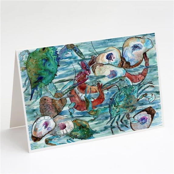 Watery Shrimp, Crabs & Oysters Greeting Cards & Envelopes - Pack of 8