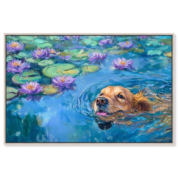 Watery Wag II Canvas Van Gogh Pets by Art Remedy, Silver Frame, 54 x 36