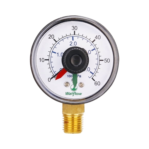 Watflow Boxed Pool Pressure Gauge with Dial Replacement for Select Filters, 2" x 1/4"NPT bottom, 0-60psi/4bar, +/-3-2-3%