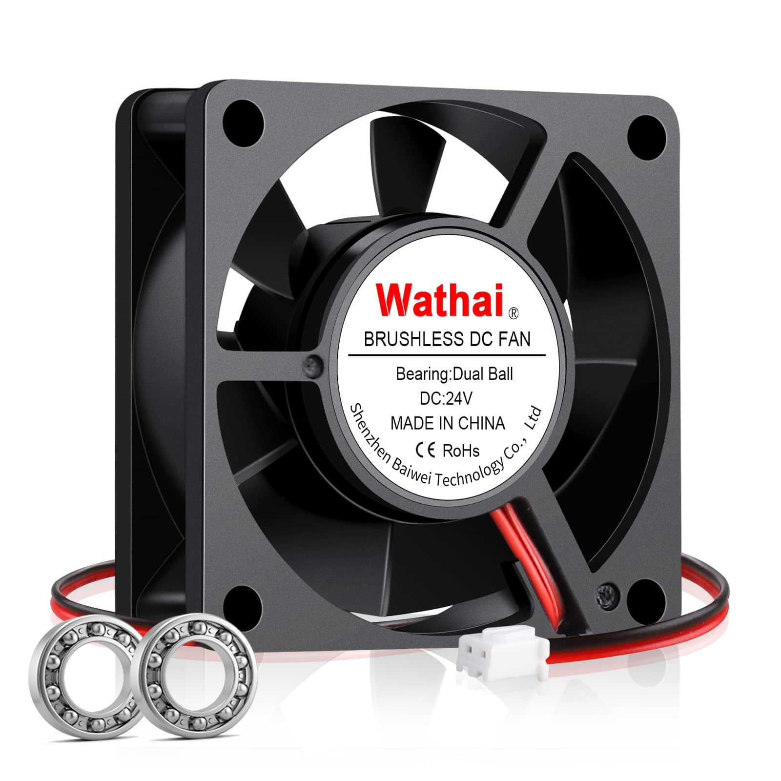 Wathai IP67 60mm 24V DC Waterproof Cooling Fan - Dual Ball, 2-Pin, For PC, Amplifier, Terrarium, DIY Projects - View #2