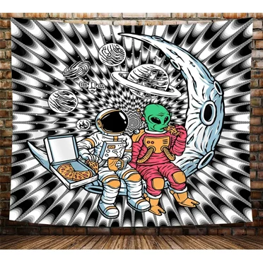 Wathon Cool Black and White Astronaut Trippy 60''x 40'' Tapestries