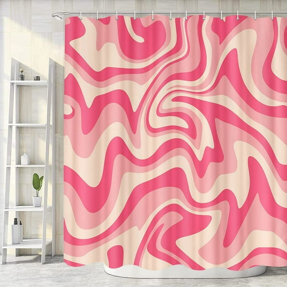 Wathon Vintage Boho Aesthetic Shower Curtain Pink Beige Wavy Swirl, 72” x 72” Water-Resistant