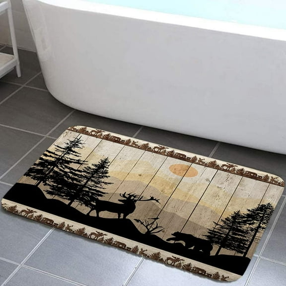 Wathon forest Deer Flannel Bath Rug, 17" x 29", Fade Resistant