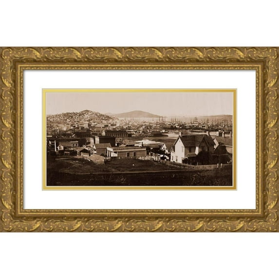 Watkins, Carleton 18x11 Gold Ornate Wood Framed with Double Matting Museum Art Print Titled - City Front from Rincon Hill, San Francisco, California, 1860
