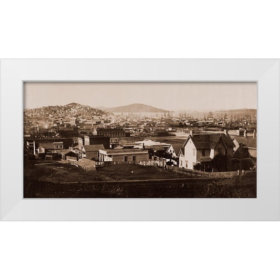 Watkins, Carleton 24x14 White Modern Wood Framed Museum Art Print Titled - City Front from Rincon Hill, San Francisco, California, 1860
