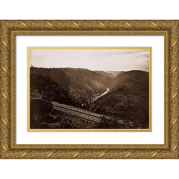 Watkins, Carleton 24x17 Gold Ornate Wood Framed with Double Matting Museum Art Print Titled - Cape Horn, C.P.R.R., Nevada County, California, about 1880