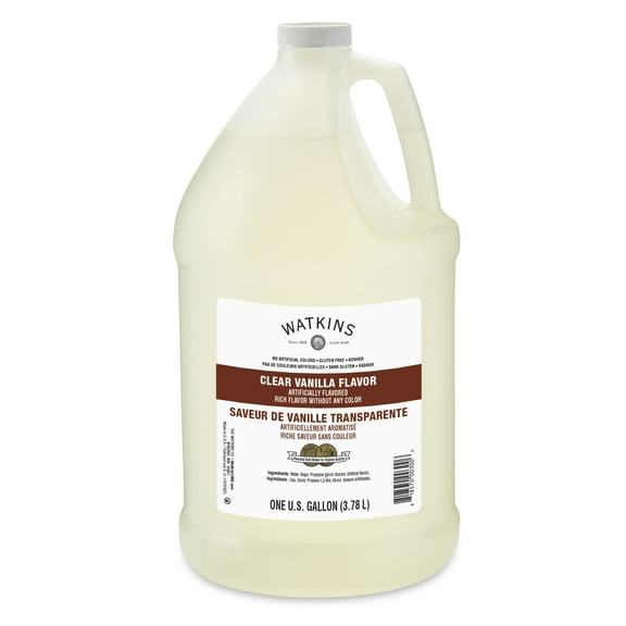 Watkins Clear Vanilla Flavor, 1 Gallon (Shelf Stable/Ambient, Baking Extracts Category, Plastic Container)