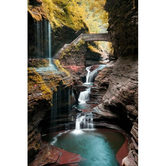 Watkins Glen State Park, New York, Waterfall Scene (36x54 Giclee Gallery Art Print, Vivid Textured Wall Decor)