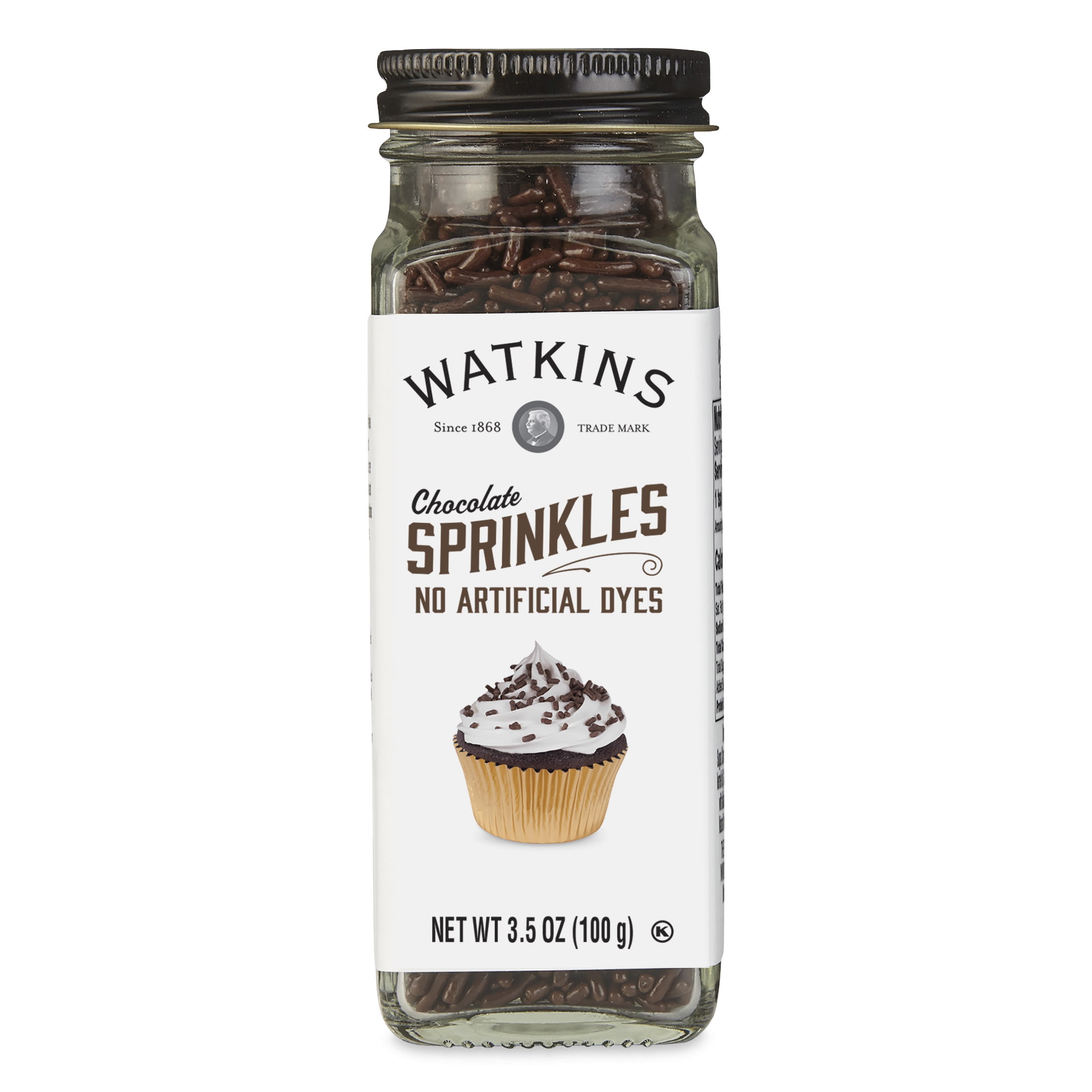 Watkins Gourmet Decorating Sprinkles, Chocolate. 3.5 oz (Brown Colored Whole Glass Bottle)