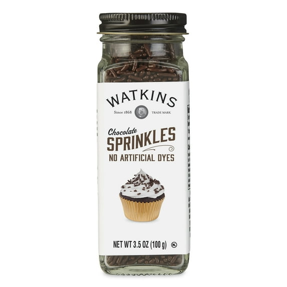 Watkins Gourmet Decorating Sprinkles, Chocolate. 3.5 oz (Brown Colored Whole Glass Bottle)