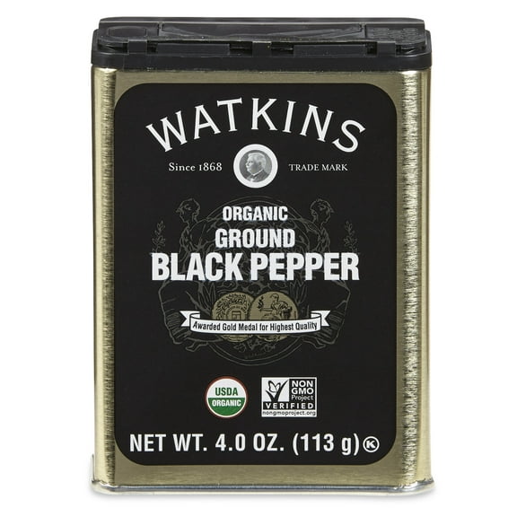 Watkins Gourmet Organic Spice Tin, Ground Black Pepper, 4 oz