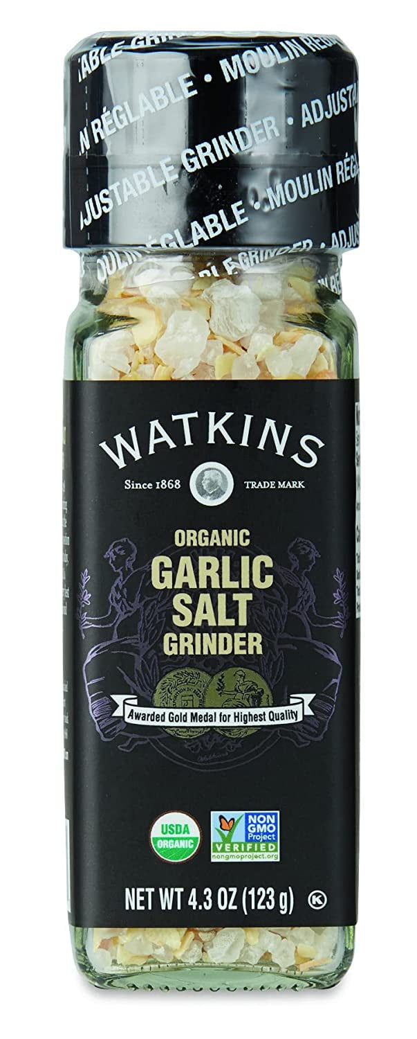 Watkins Organic Garlic Salt Grinder, 4.3 Ounce, 3-Pack