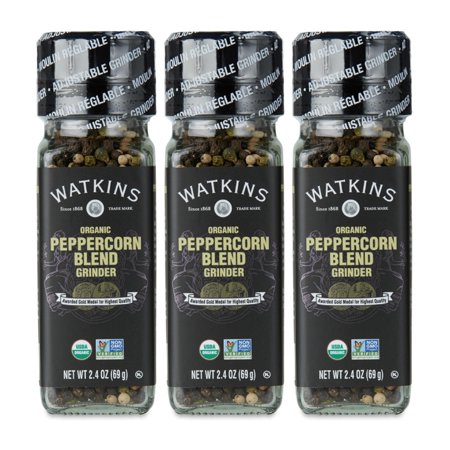 Watkins Organic Grinder, Peppercorn Blend, 2.4 Ounce, 3-Pack