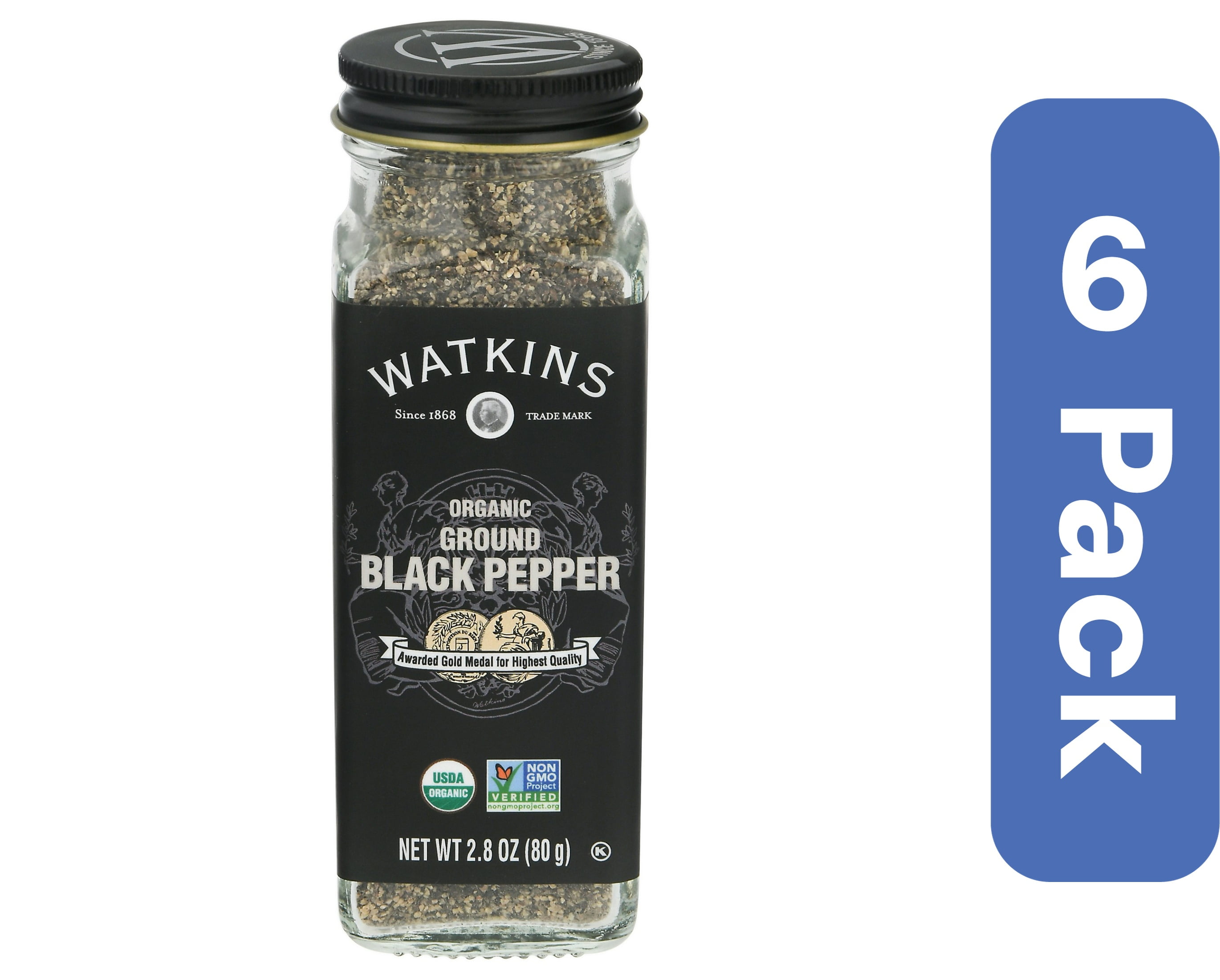 Watkins Organic Ground Black Pepper 2.8 oz (Pack of 6)