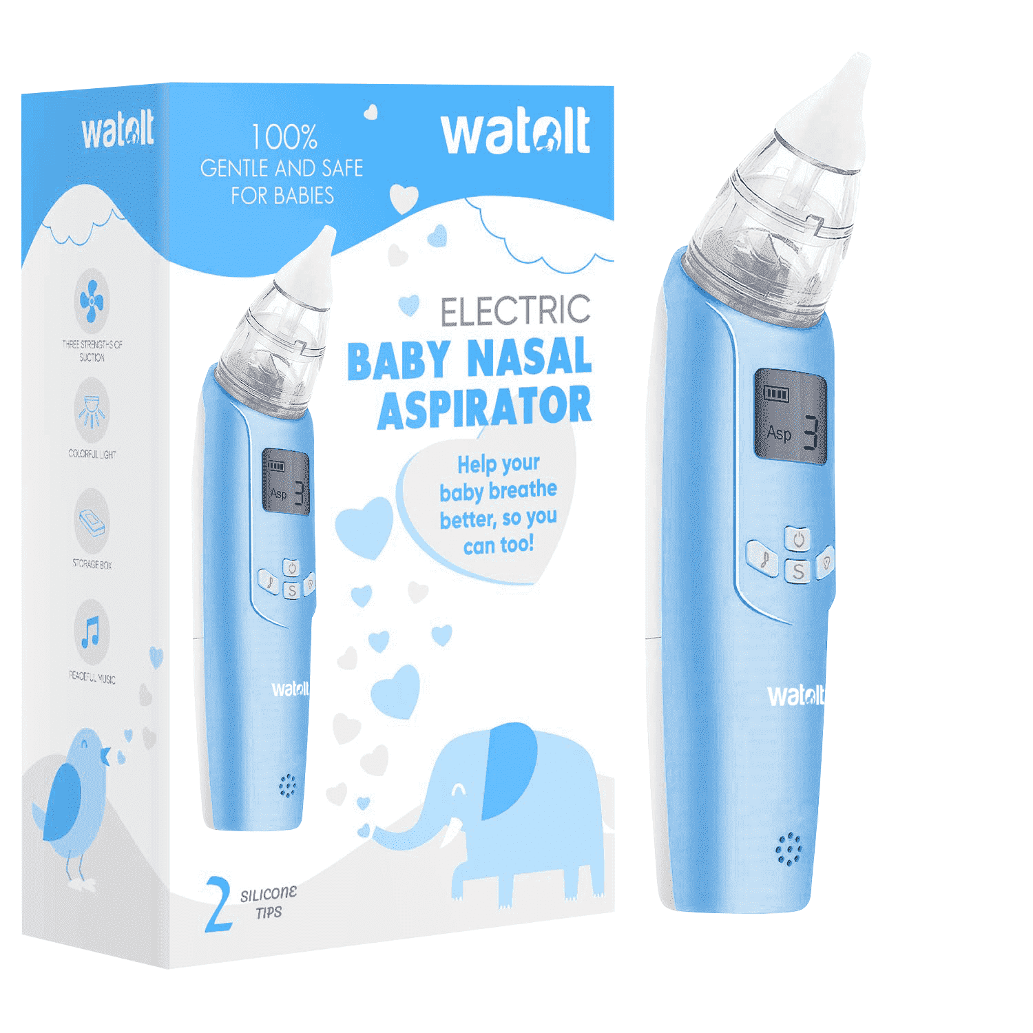 Watolt Baby Nasal Aspirator - Electric Nose Suction for Baby - Automatic Booger Sucker for Infants - Battery Powered Snot Mucus Remover for Kids Toddlers