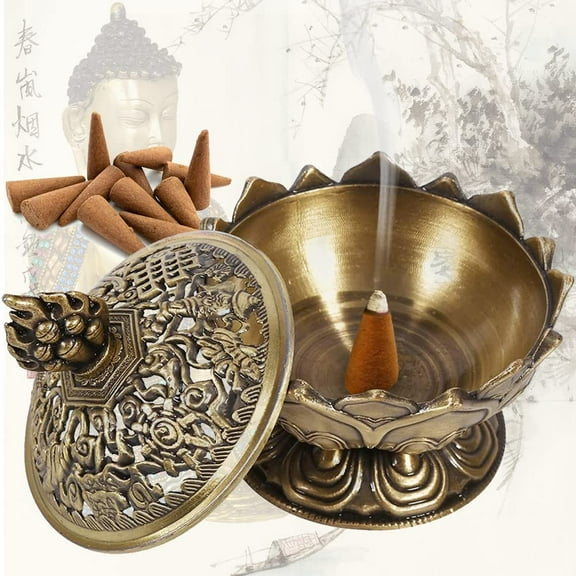 Watris Veiyi Incense Burner, Retro Lotus Cone Shape（2.71 X 2.76inch / 6.9 X 7cm）