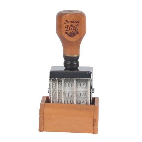 Watris Veiyi Roller Date Stamp, with Wooden Handle & Base, for DIY Craft Card Making Planner Scrapbooking