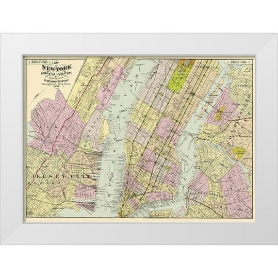Watson 14x11 White Modern Wood Framed Museum Art Print Titled - Brooklyn, Jersey City New York - Watson 1891