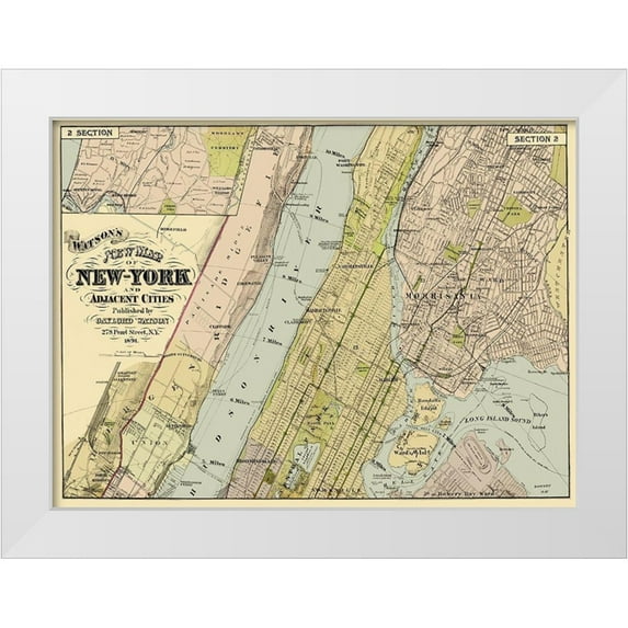 Watson 14x11 White Modern Wood Framed Museum Art Print Titled - New York, Adjacent Cities New York - Watson 1891