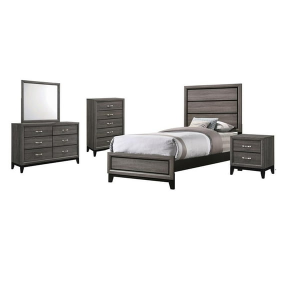 Watson 4-piece Twin Panel Bedroom Set Grey Oak