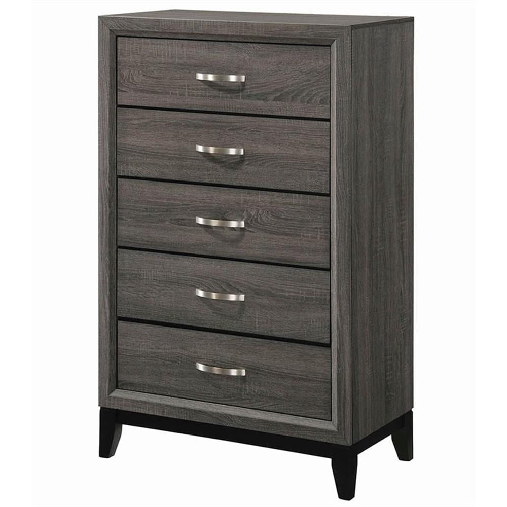 Grey Oak and Black 5-Drawer Mid-Century Chest
